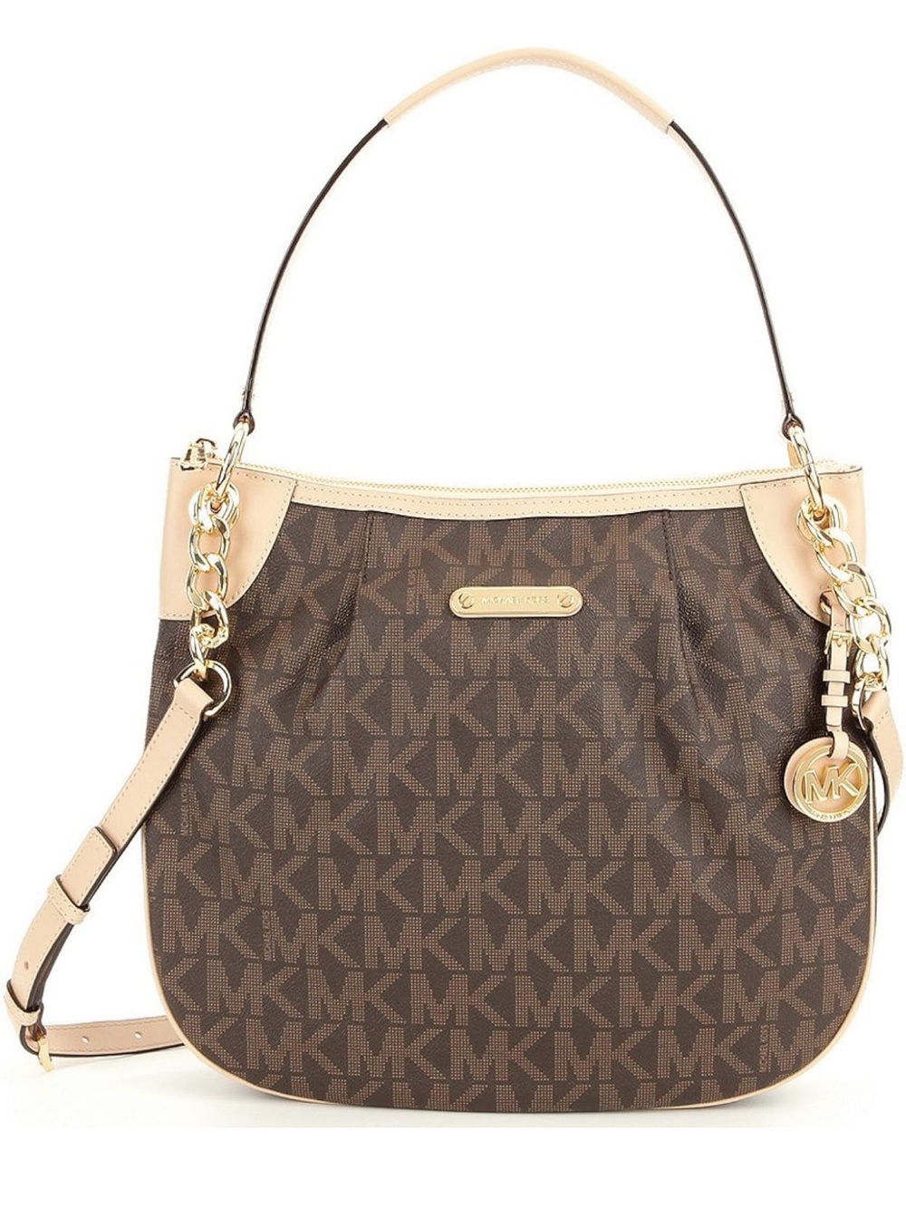 Michael Kors Jet Set Large Signature Brown Leather Convertible Shoulder Bag